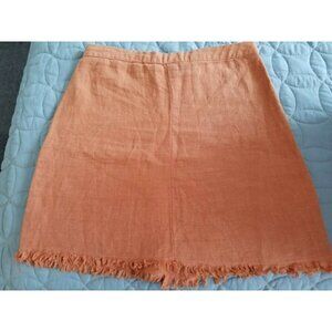 House of THREE Women's Orange Linen Mini Skirt Fringe Hem Size 8